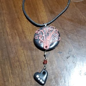 Handmade pendent w/ hanging heart necklace